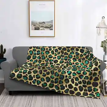Луксозен Дизайн със златно и синьо леопардовым принтом, Модерно меко топло одеяло, Златен Леопард, Златен леопард, секси тренд на луксозен дизайн