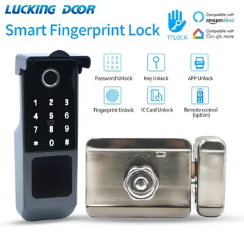 Водонепроницаемое приложение TTLOCK Smart Bluetooth Електронно отключване с пръстов отпечатък RFID карта Външна врата Интелигентен заключване, без ключ Двигател на замъка джантата