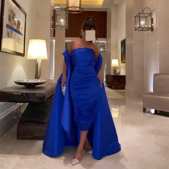 Елегантни Дълги Вечерни рокли от Тафта на Кралския син цвят 