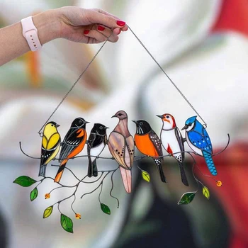 Разноцветни Птици На Телта С Високи Прозорци Със Стъклопис Градински Ловец На Слънцето Украса За Птици, Закачалка За Бранша Ловци На Слънцето Висулка Домашен Здрав