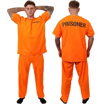 Хелоуин Оранжев Костюм на Затворника Възрастен Костюм на Затворника за Мъже Оранжев Гащеризон Затворник Облекло Затвора Птици Затвор Гащеризон Костюм