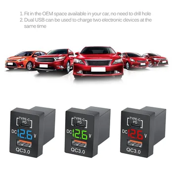 Ново Зарядно Устройство QC3.0 USB Зарядно за Кола PD Type-C Зарядно Устройство с Led Синьо Цифрово Вольтметром за Нова Toyota Quick Charge