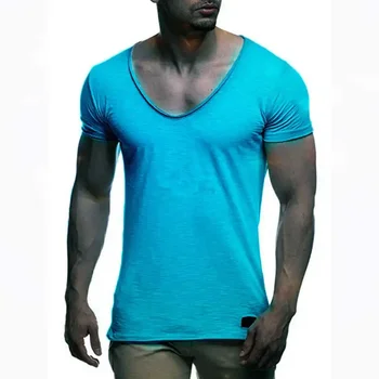 B2115 Ново записване, мъжка тениска с дълбоко V-образно деколте и къс ръкав, приталенная тениска, за мъже тънка фланелка, ежедневни лятна тениска camisetas hombre