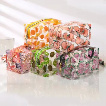 Косметичка MIROSIE Fruit PVC Цветна Прозрачна, Водоустойчива чанта за съхранение на Ins Wind Cartoon Преносима чанта с голям капацитет