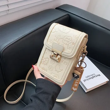 Модерен дамски чанта от изкуствена кожа, уличен тенденция, скъпа чанта за мобилен телефон, чанта през рамо с анимационни релефни, малка квадратна чанта