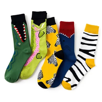 1 чифт модни улични чисти чорапи, мъжки соло хип-хоп графити, крокодил, Акула, мъжки чорапи с принтом Зебра, Размер 37-43