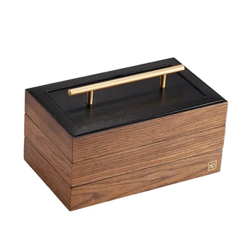 Дървена Кутия За Съхранение На Многофункционална Кутия За Съхранение На Украсата Многослойна Дървена Кутия От Черен Орех С Ключалка
