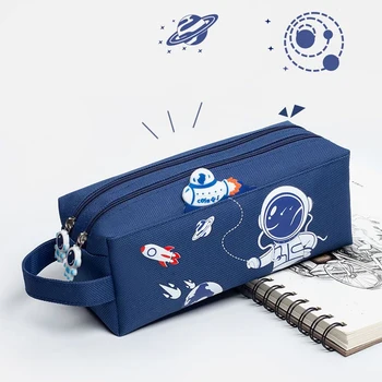 Преносим молив случай за космически астронавти, скъпа мультяшная училищна чанта за канцеларски материали, чанта за съхранение с голям капацитет, холщовая детска чанта за моливи