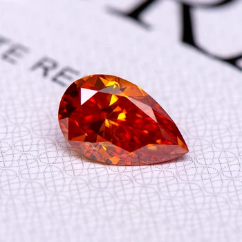 Муассанит Диамантена крушовидна кройка Оранжев цвят, изработени в лабораторията Скъпоценен камък Advanced Jewelry Making Materials Идва със сертификат за GRA