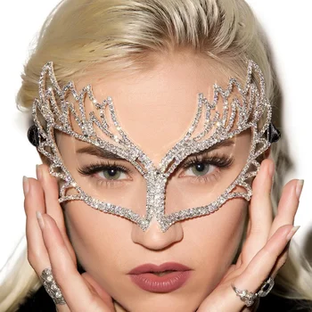 Маскарадная маска с кристали и пеперуди, украса за лице за жени, луксозен кристал на Хелоуин, сексуална маска за cosplay, маска за очите, верига за лице