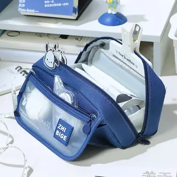 Чанта за съхранение на работния плот голям капацитет Прост многослоен титуляр за моливи в Корейски стил Чанта за канцеларски материали, за момчета и момичета