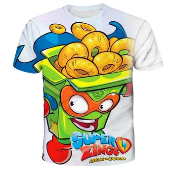 Детска тениска на супер zings с анимационни принтом храна за момичета с къси ръкави, удобен всекидневен топ за момчета с кръгло деколте, детска свободна hoody
