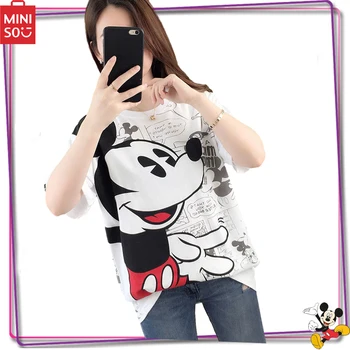 Скъпа Женска тениска с къс ръкав Disney Mickey Mouse Y2K, Лятна Тениска С къс ръкав Kawaii За момичета, Свободна Модни Връхни Облекла, Връхни дрехи