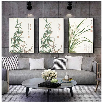 Винтажное изкуство в китайски стил, бамбук Мейлан и букви, печат на плакати, домашна картина върху платно, художественото оформление на стени по поръчка