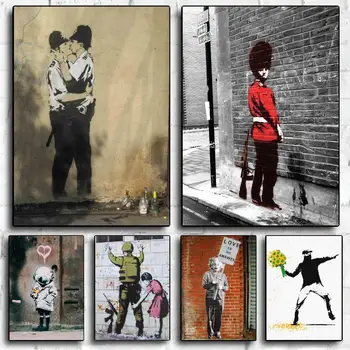 Плакат Banksy, Декоративна живопис с маслени бои, платно, Плакат, Стенно изкуство, Плакати за дневна стая, Картина за спални
