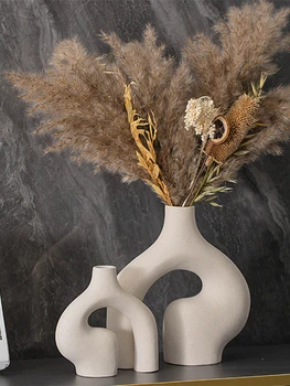 Керамична ваза в скандинавската форма, креативна мебели за дома, бяла, однотонная, за изгаряне на цветя, едно просто цвете устройство senior sense, сухи цветя