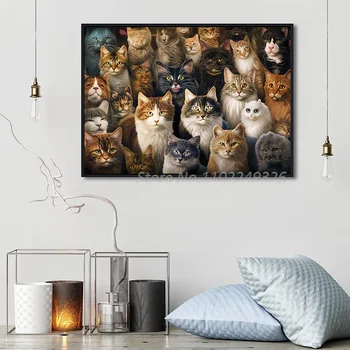 Плакат на платно с красиви котки На стената, много картини с животни в интериора За дома Эстетичная Пълна печат плакат с котка