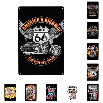 Лидице знак Route 66 Mother Road Metal поръчка Ретро мотоциклети указателни табели за офис, магазин, кръчма, клуб, бар на пещерата за мъже, монтиран на стената арт декор
