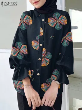 Елегантна Дамска блуза с дълъг расклешенным ръкав ZANZEA, Есенна Реколта риза с флорална принтом, Празнични блузи, Турция, Абая, Хиджаб, мюсюлмански върховете