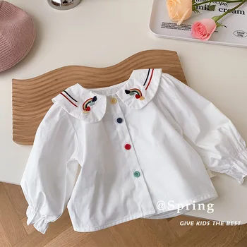 2023 Пролетна блуза със сладка бродерия за момичета с дълги ръкави за по-малките деца Детска риза