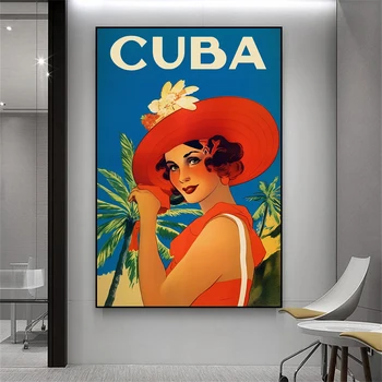 Ретро Туристически плакат за Куба, Тропически Стенни щампи, Хавана, Карибски остров, Пейзаж, Живопис върху платно, Домашен декор