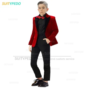 Модерен костюм с ревера за момче, комплект от 2 теми, яке, панталони, официалната парти, детски костюм на джентълмен, облекло за бала на церемонията
