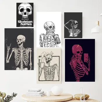 Забавен плакат с виртуален скелет, картини за стена, модел за интериора на хола, украса на стаята
