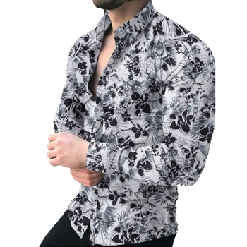 Много удобна мъжка тениска за фитнес с барокови дизайн Дълъг ръкав, копчета идеални за партита и ежедневни облекла