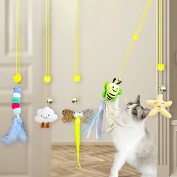Играчки за котки за почивка, качающиеся на люлки, Висящи врати с плъзгащи пера, които играят с кошачьими пръчки, звънци, играчки за домашни любимци