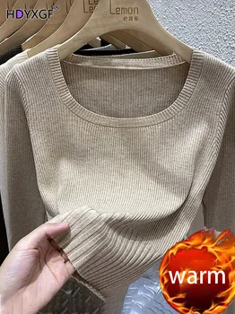 Жена есенно-зимния Мек пуловер с квадратна яка и дълъг ръкав, монофонични Топъл пуловер фини плетени, Корейски модерен случайни основен топ