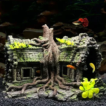 1бр Творчески аквариумный ландшафтен дизайн, къща-крепост, аквариумный ландшафтен дизайн, къща-крепост, аквариум, къща на дърво, дървена къща