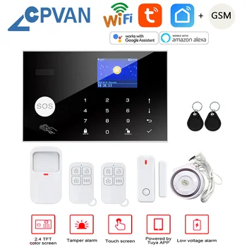Домашна аларма CPVAN Sasha Smart WIFI GSM Работи с Алекса Home Защита от взлом Детектор за движение, Сензор за врати и Прозорци