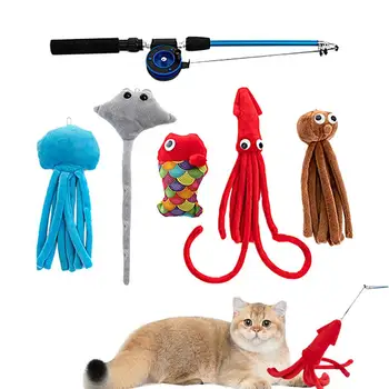 Набор от котешки пръчици 6шт Скъпа прибиращ котешка пръчка-закачка Мультяшная Телескопична играчка за леене на котки Интерактивна Движещата се играчка за котки