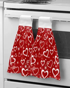 Кърпа за ръце с червено сърце за Свети Валентин, на меките кухненски кърпи от микрофибър, Подвесное кърпа, преносими почистващи кърпи