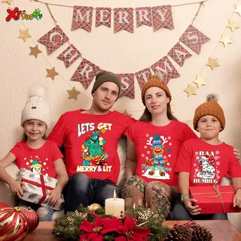 Коледна риза, Семеен комплект за Деца, Еднакви комплекти за семейството, Тениска честита Нова Година момичета, Празнична Детска тениска, Семейна облекло