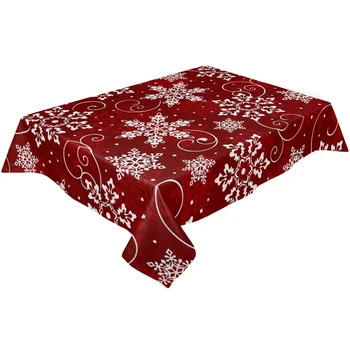 Червена водоустойчив покривка с текстура Коледно снежинки, Правоъгълна покривка за сватбена партита, Празничен декор, с Покритие на масата
