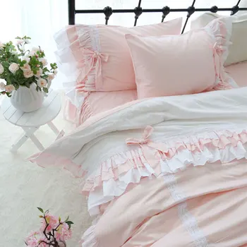 Романтичен комплект постелки fairyfair с къдри памук twin full queen, king, домашен текстил чисто розово бял калъфка стеганое одеяло покривки