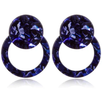 Акрилни двойни кръгли обеци-пръстени във формата на костенурка черупки, модни бижута (случаен цвят)