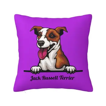 Пикирующая куче Джак Ръсел териер, калъфка в скандинавски стил, декорация на хола, възглавници за дивана.
