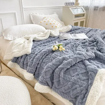 Домашен Гъст одеало за легло, двустранни одеяла в клетка от овче кашмир и отвътре, зимата на топло и покривка за дивана, обвивка за новородено, детски покривки за легло
