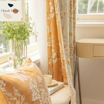 Американската памучен и бельо жаккардовая завеса оранжево топли цветове в пасторальном литературен стил ретро стил за спалнята, завеса за еркери да подредите