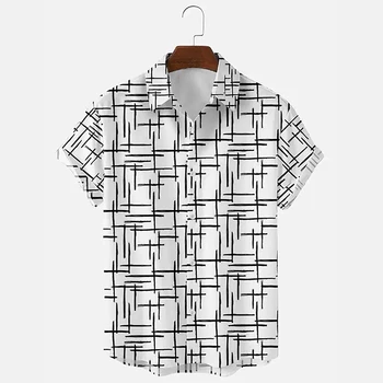 Мъжка риза, лятна хавайска риза, кокосова палма, фламинго, графични щампи, градинска дрехи с отложным яка, къс ръкав, дрехи копчета