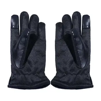Елегантни зимни ръкавици от изкуствена кожа с сензорен екран за управление на открито, Ветроупорен, сгъстено, Корейски, ръкавици, мъжки черни ръкавици