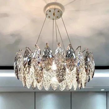 Модерна кръгъл полилей от прозрачен и сив кристал Lampen за хол, спалня, кухня, Луксозен подвесного лампа