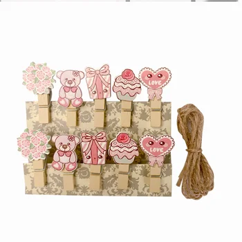 10 бр./лот, Набор от щипки от истинско черешово дърво Romantic Pink Bear Mini, Дървени кламери за хартия, Малки клечки за дрехи за снимки, Канцеларски материали