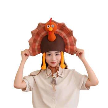 Прическа за Деня на благодарността за възрастни, 3D хет-индюшка за момчета и момичета, мультяшная плюшен капачка за празник, празнична шапка, за да празнуват празника