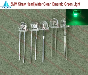 (200 бр./лот) с 5 мм led сламена шапка Супер ярка прозрачна вода Изумрудено зелено светоизлучающий диод F5MM