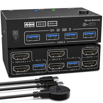 USB3.0 2-канален KVM превключвател с високо пристанище подобрява работата на дисплея 40JB