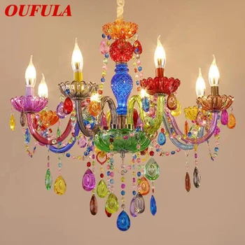 Многоцветен кристал окачен лампа Art за стаята на момичетата, лампа-свещ, Детска стая, хол, Ресторант, полилей за спални