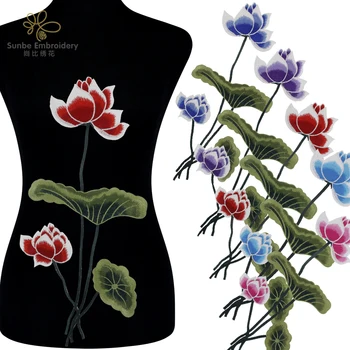 Цвете Бродирана апликация на Lotus Текстилен кръпка, Пришивное украса за костюми, Украсени с икони мотив на 5 парчета